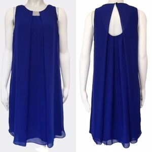 MSK Chiffon Sleeveless Swing Cocktail Royal Blue Dress Size Small